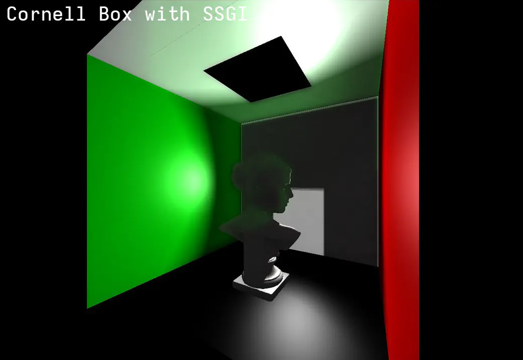 Cornell box with SSGI and a spotlight casting colour bleeding onto the bust