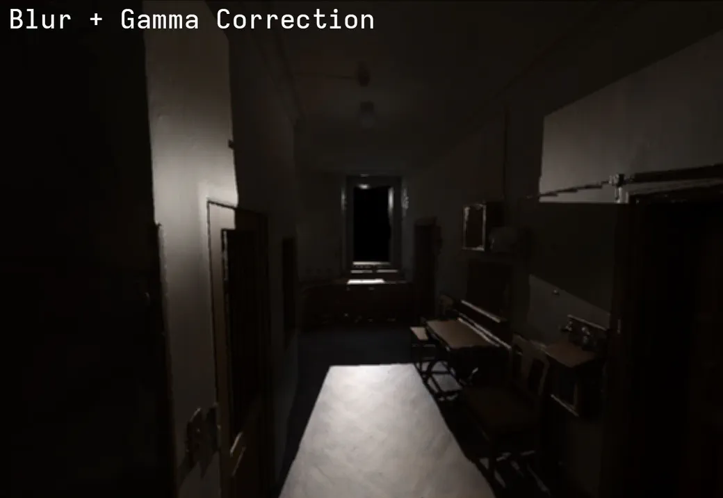 Interior scene with blur and gamma correction