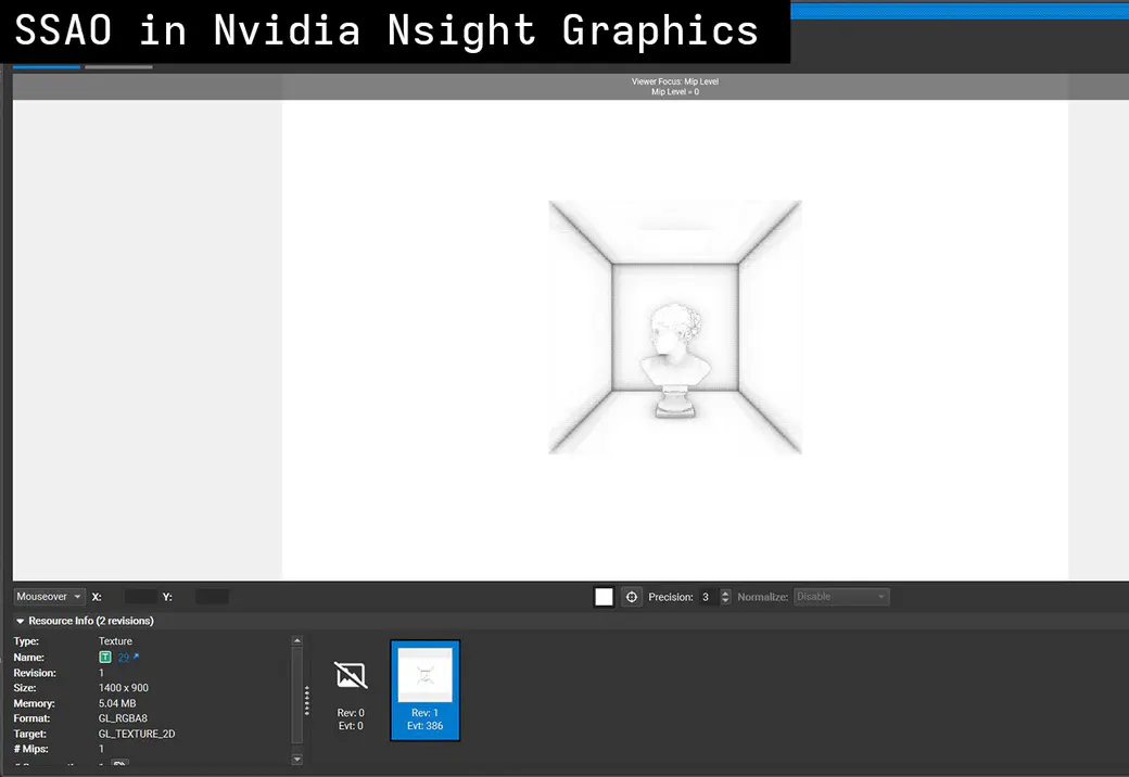 SSAO buffer inspected in NVIDIA Nsight Graphics